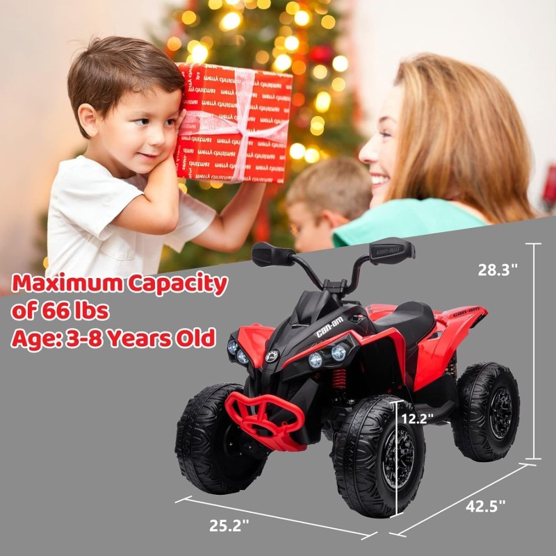 Super Quad con Licenza Ufficiale Can-Am Renegade 12V ATV con Sedile in Pelle Telecomando Ammortizzatori e Cinture di Sicurezza – Variante Rosso