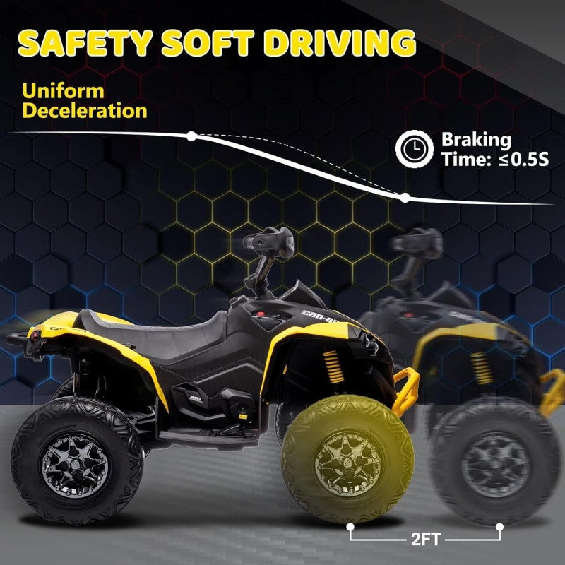 Super Quad con Licenza Ufficiale Can-Am Renegade 12V ATV con Sedile in Pelle Telecomando Ammortizzatori e Cinture di Sicurezza – Variante Giallo