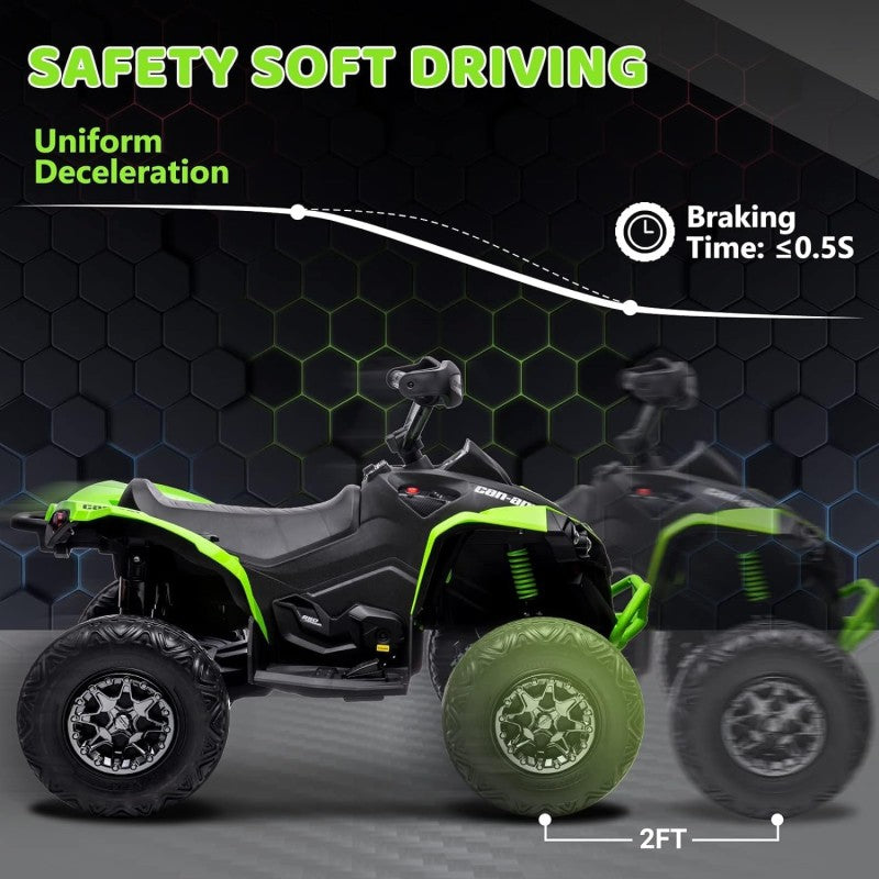 Super Quad con Licenza Ufficiale Can-Am Renegade 12V ATV con Sedile in Pelle Telecomando Ammortizzatori e Cinture di Sicurezza – Variante Verde