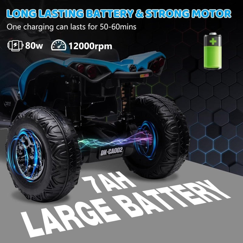 Super Quad con Licenza Ufficiale Can-Am Renegade 12V ATV con Sedile in Pelle Telecomando Ammortizzatori e Cinture di Sicurezza – Variante Blu