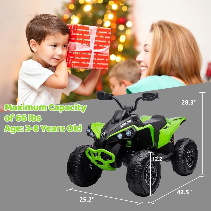 Super Quad con Licenza Ufficiale Can-Am Renegade 12V ATV con Sedile in Pelle Telecomando Ammortizzatori e Cinture di Sicurezza – Variante Verde