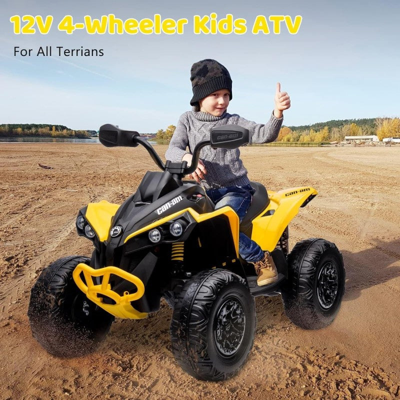 Super Quad con Licenza Ufficiale Can-Am Renegade 12V ATV con Sedile in Pelle Telecomando Ammortizzatori e Cinture di Sicurezza – Variante Giallo