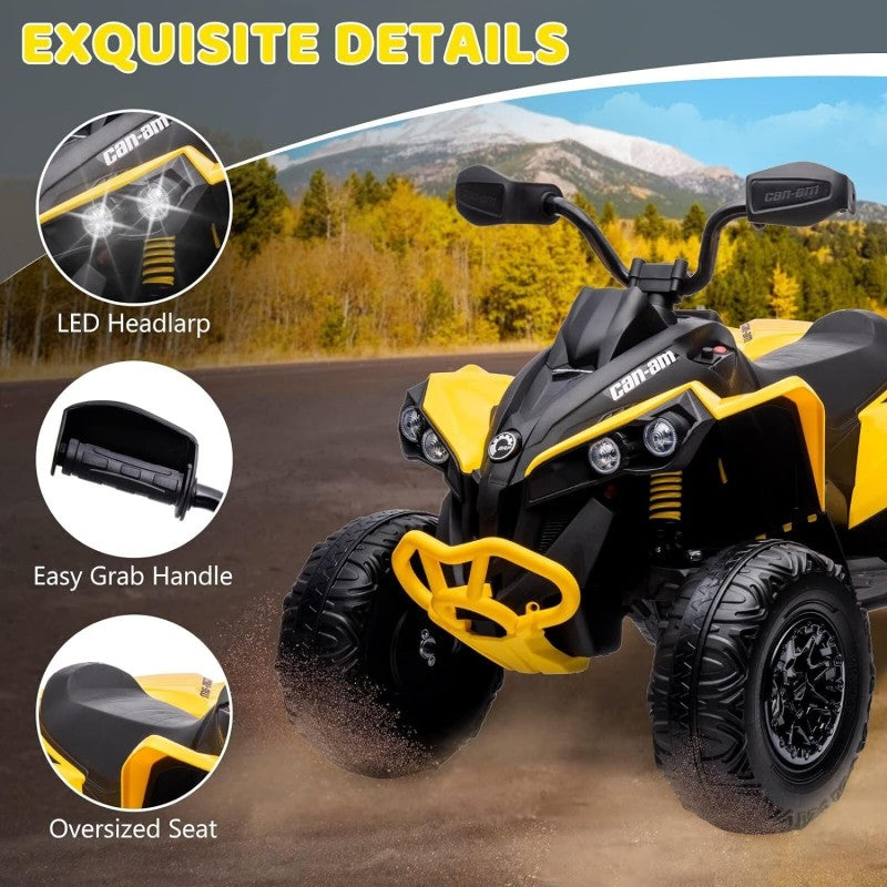 Super Quad con Licenza Ufficiale Can-Am Renegade 12V ATV con Sedile in Pelle Telecomando Ammortizzatori e Cinture di Sicurezza – Variante Giallo