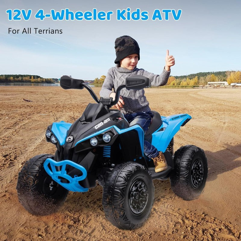 Super Quad con Licenza Ufficiale Can-Am Renegade 12V ATV con Sedile in Pelle Telecomando Ammortizzatori e Cinture di Sicurezza – Variante Blu