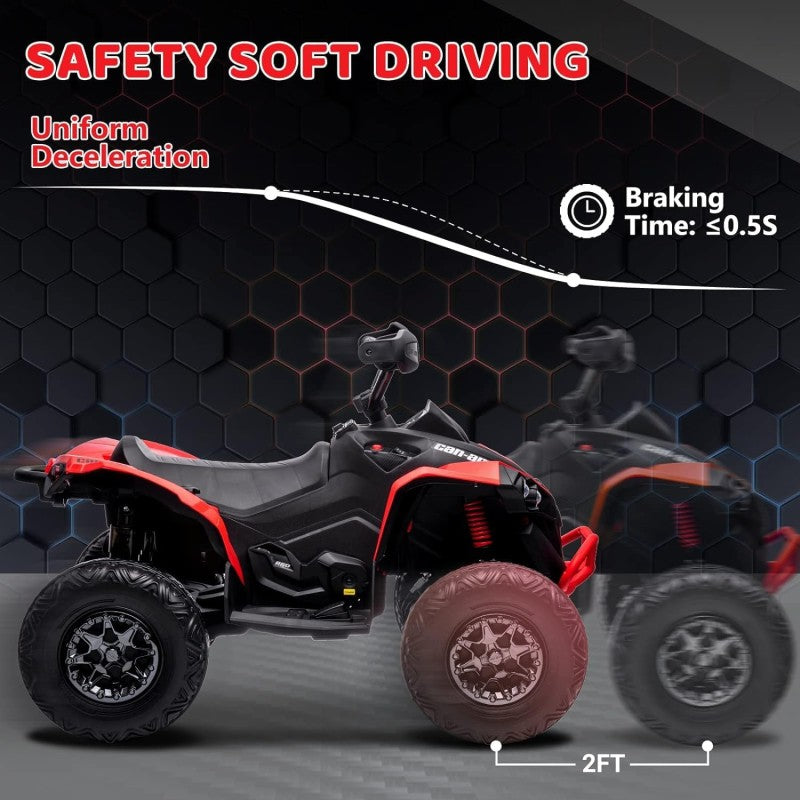 Super Quad con Licenza Ufficiale Can-Am Renegade 12V ATV con Sedile in Pelle Telecomando Ammortizzatori e Cinture di Sicurezza – Variante Rosso