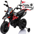 Moto Elettrica per bambini 12V Cross Aprilia RX125 con Ruote in Gomma Sedile in pelle Doppio Motore Rotelle Luci e Suoni