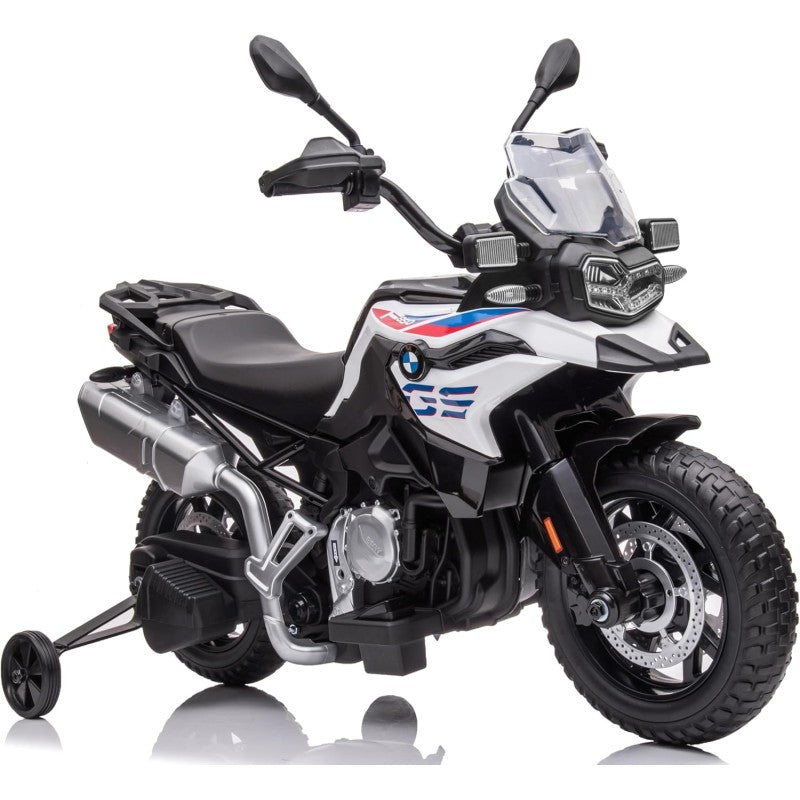Moto Elettrica per Bambini BMW F 850 GS 12V Motocicletta con Ruote in Gomma Luci LED MP3 Suoni Rotelle Removibili Sospensioni – Variante Bianco