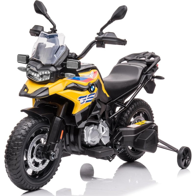 Moto Elettrica per Bambini BMW F 850 GS 12V Motocicletta con Ruote in Gomma Luci LED MP3 Suoni Rotelle Removibili Sospensioni - Giallo