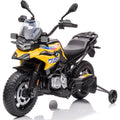 Moto Elettrica per Bambini BMW F 850 GS 12V Motocicletta con Ruote in Gomma Luci LED MP3 Suoni Rotelle Removibili Sospensioni – Variante Giallo