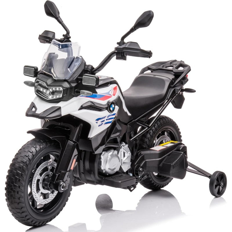 Moto Elettrica per Bambini BMW F 850 GS 12V Motocicletta con Ruote in Gomma Luci LED MP3 Suoni Rotelle Removibili Sospensioni - Bianco