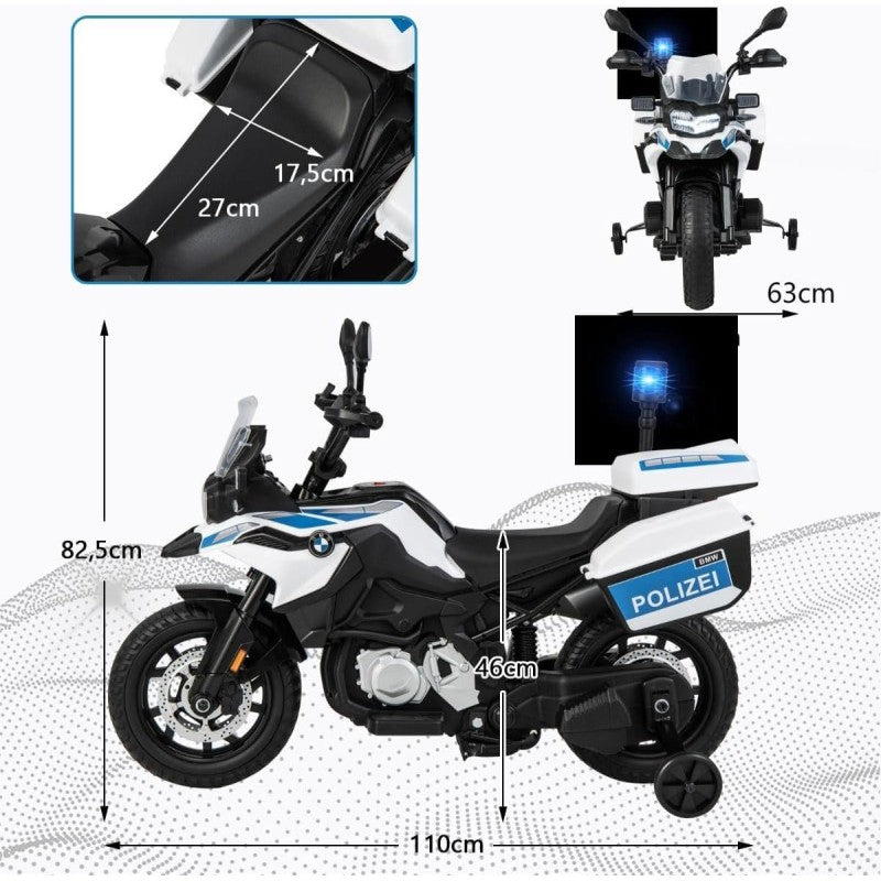 Moto Elettrica per Bambini BMW F850 GS 12V Police Edition con Luci LED MP3 Sirena Bauletto e Rotelle