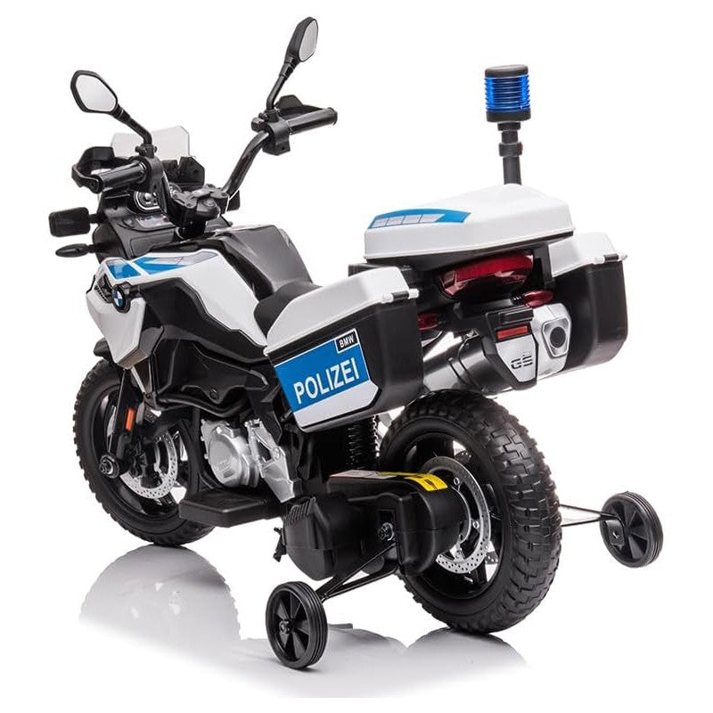 Moto Elettrica per Bambini BMW F850 GS 12V Police Edition con Luci LED MP3 Sirena Bauletto e Rotelle