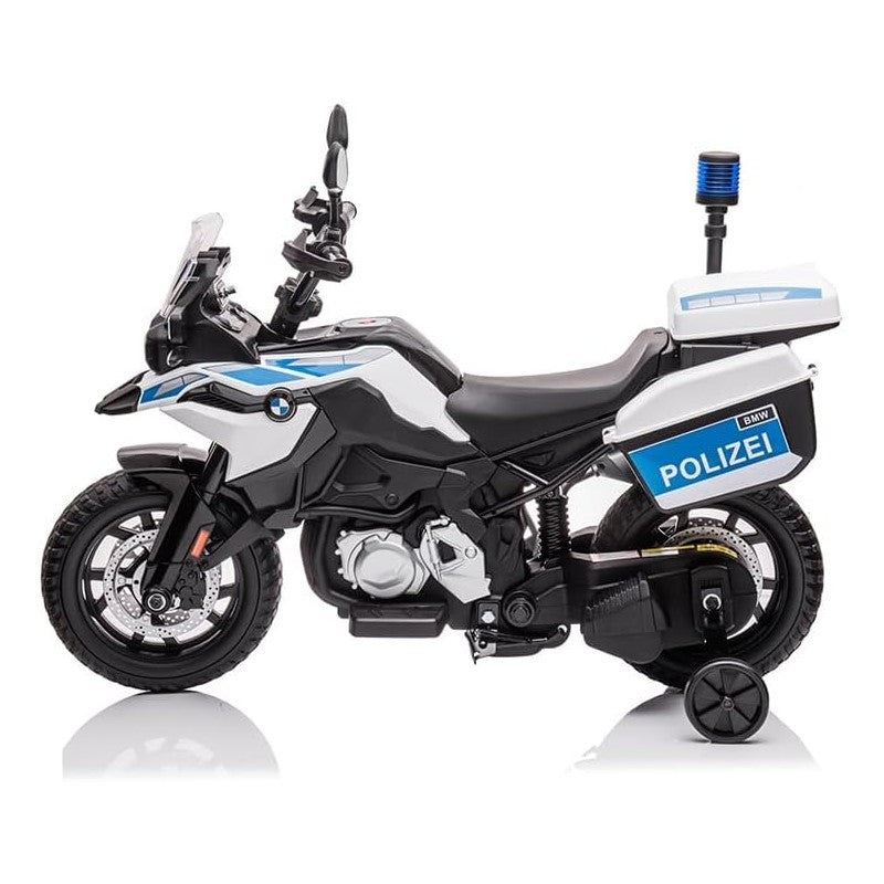Moto Elettrica per Bambini BMW F850 GS 12V Police Edition con Luci LED MP3 Sirena Bauletto e Rotelle