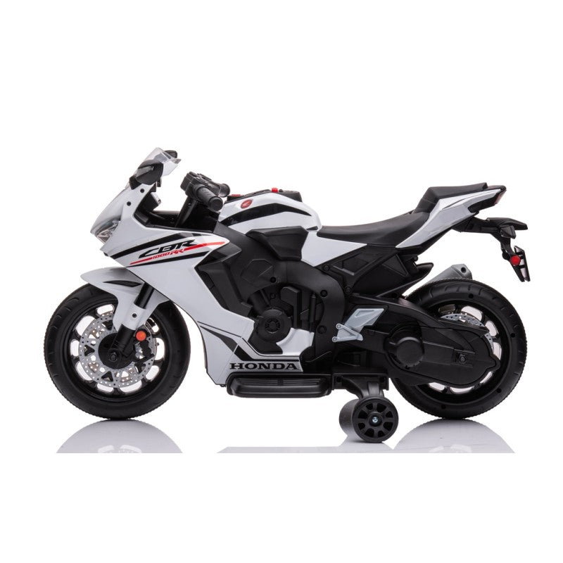 Moto elettrica per bambini Honda CBR 1000 12V con accelleratore a pedale con Luci a LED e Suoni integrati – Variante Bianco
