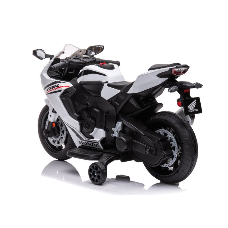 Moto elettrica per bambini Honda CBR 1000 12V con accelleratore a pedale con Luci a LED e Suoni integrati – Variante Bianco