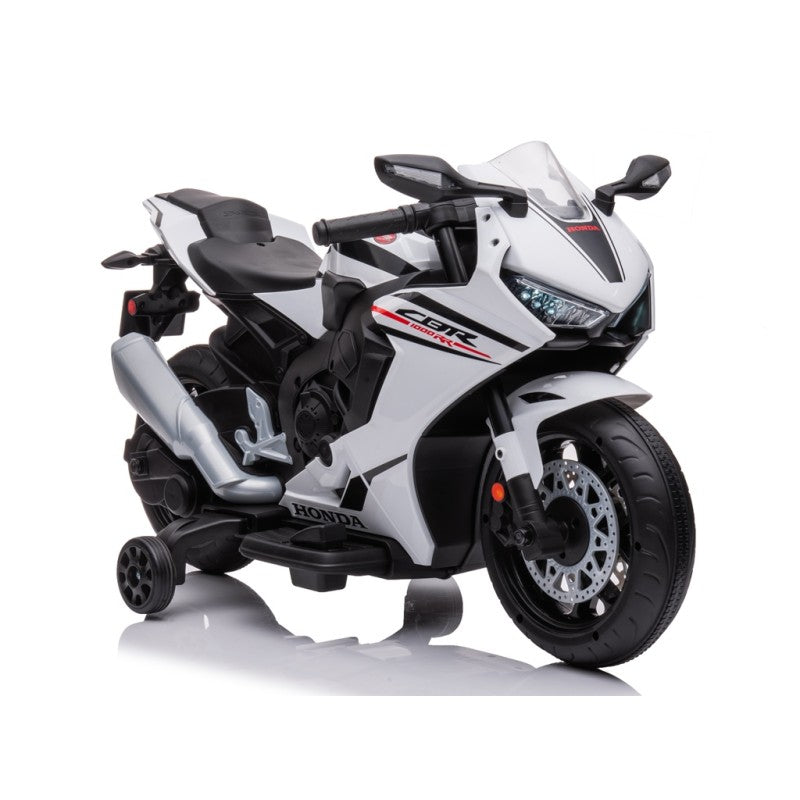 Moto elettrica per bambini Honda CBR 1000 12V con accelleratore a pedale con Luci a LED e Suoni integrati – Variante Bianco