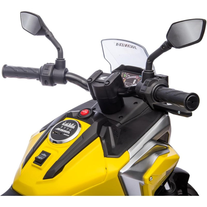 Moto Elettrica per Bambini Honda NC750X 12V Motocicletta con MP3 Accelleratore a Pedale Luci a LED e Suoni Integrati – Variante Giallo