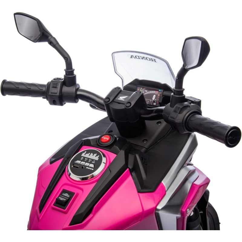 Moto Elettrica per Bambini Honda NC750X 12V Motocicletta con MP3 Accelleratore a Pedale Luci a LED e Suoni Integrati – Variante Rosa