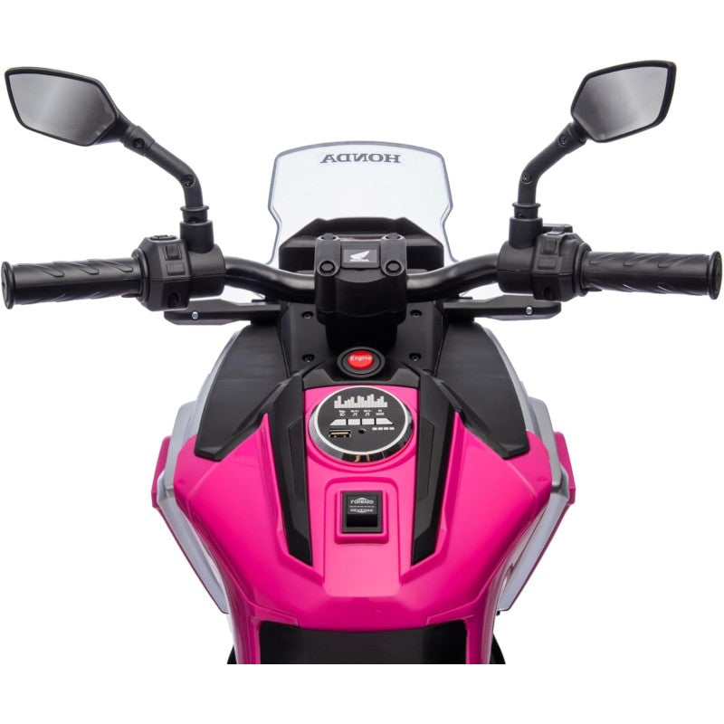 Moto Elettrica per Bambini Honda NC750X 12V Motocicletta con MP3 Accelleratore a Pedale Luci a LED e Suoni Integrati – Variante Rosa