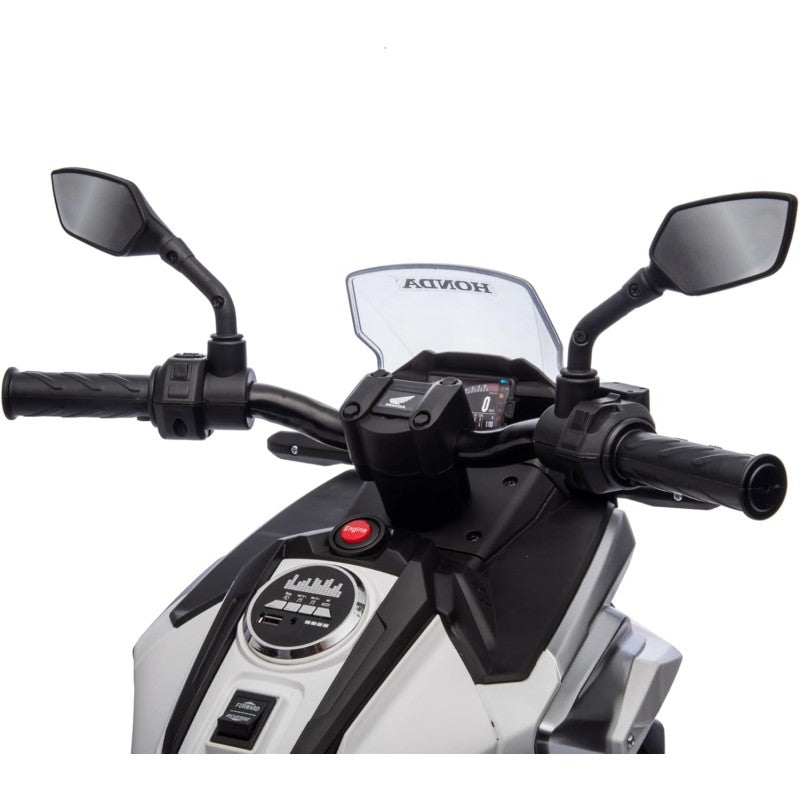 Moto Elettrica per Bambini Honda NC750X 12V Motocicletta con MP3 Accelleratore a Pedale Luci a LED e Suoni Integrati – Variante Bianco