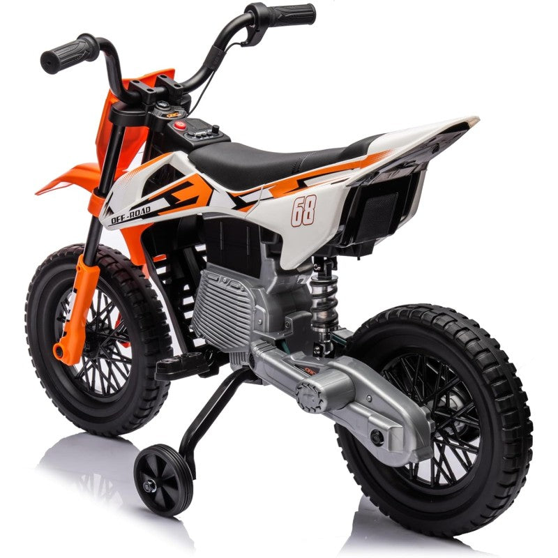 Moto Elettrica per Bambini 12V Super Cross Enduro con 2 Motori Potenti Acceleratore Manopola Ruote con Battistrada Bluetooth – Variante Arancio