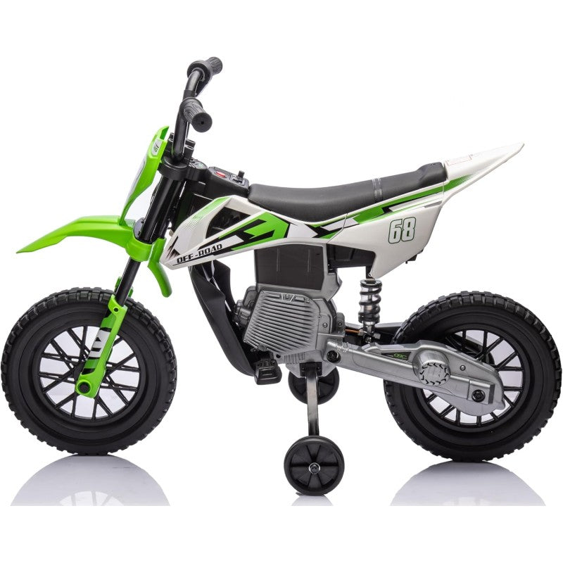 Moto Elettrica per Bambini 12V Super Cross Enduro con 2 Motori Potenti Acceleratore Manopola Ruote con Battistrada Bluetooth – Variante Verde