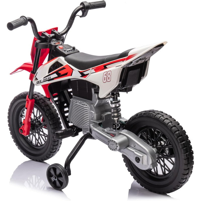 Moto Elettrica per Bambini 12V Super Cross Enduro con 2 Motori Potenti Acceleratore Manopola Ruote con Battistrada Bluetooth – Variante Rosso