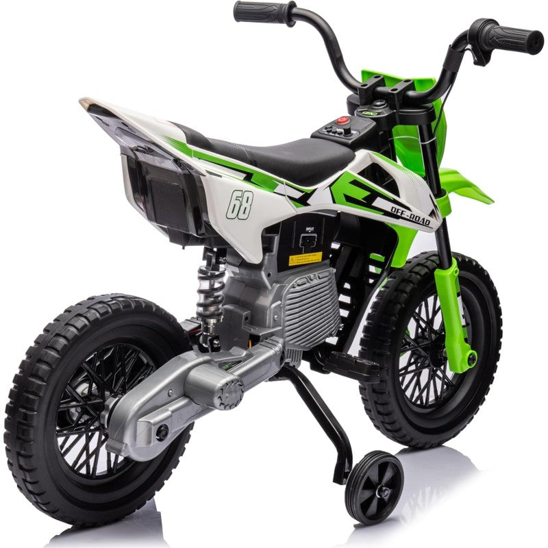 Moto Elettrica per Bambini 12V Super Cross Enduro con 2 Motori Potenti Acceleratore Manopola Ruote con Battistrada Bluetooth – Variante Verde