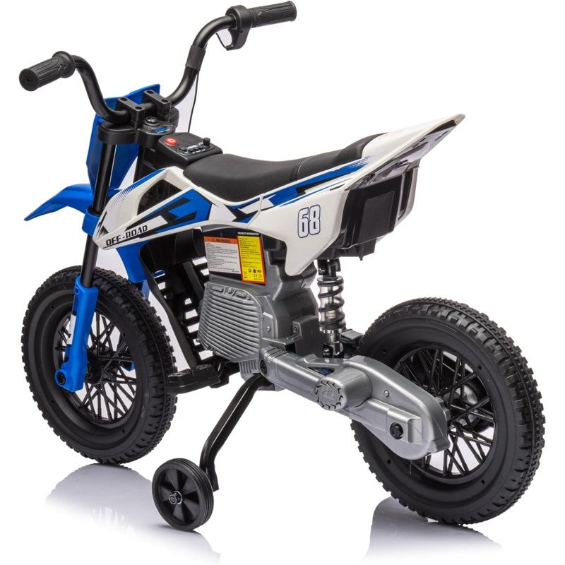 Moto Elettrica per Bambini 12V Super Cross Enduro con 2 Motori Potenti Acceleratore Manopola Ruote con Battistrada Bluetooth – Variante Blu