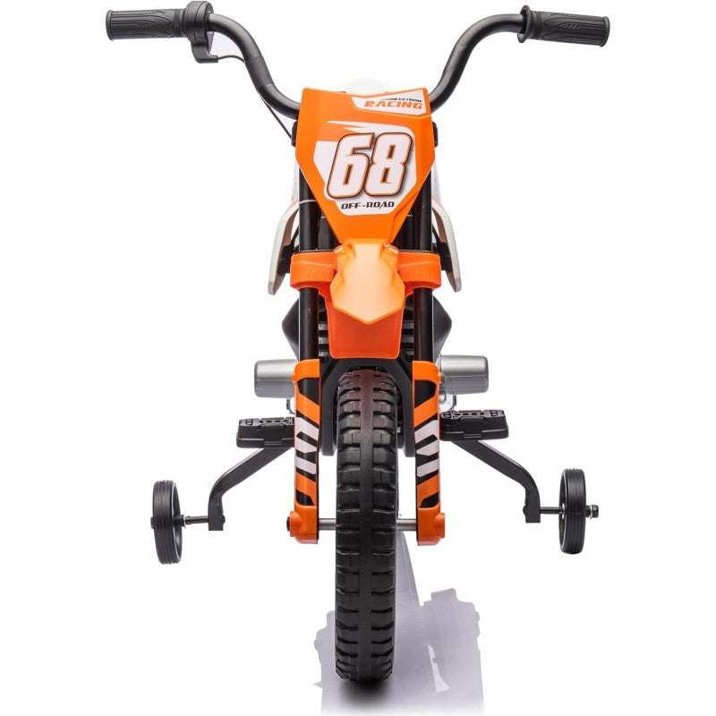 Moto Elettrica per Bambini 12V Super Cross Enduro con 2 Motori Potenti Acceleratore Manopola Ruote con Battistrada Bluetooth – Variante Arancio