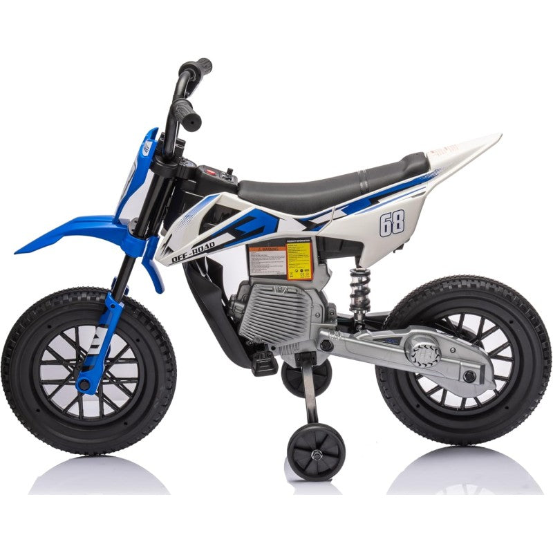 Moto Elettrica per Bambini 12V Super Cross Enduro con 2 Motori Potenti Acceleratore Manopola Ruote con Battistrada Bluetooth – Variante Blu