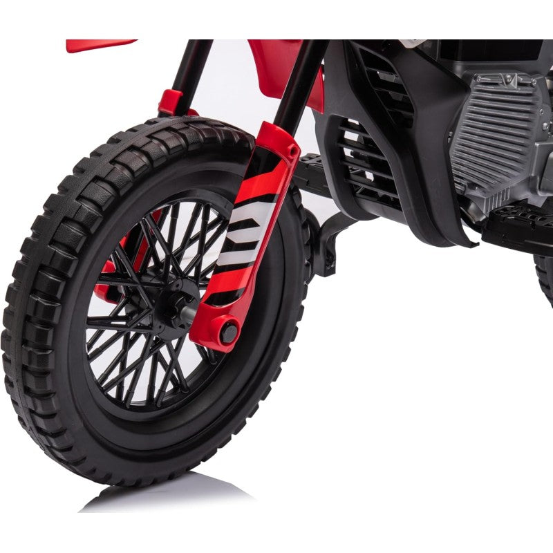 Moto Elettrica per Bambini 12V Super Cross Enduro con 2 Motori Potenti Acceleratore Manopola Ruote con Battistrada Bluetooth – Variante Rosso