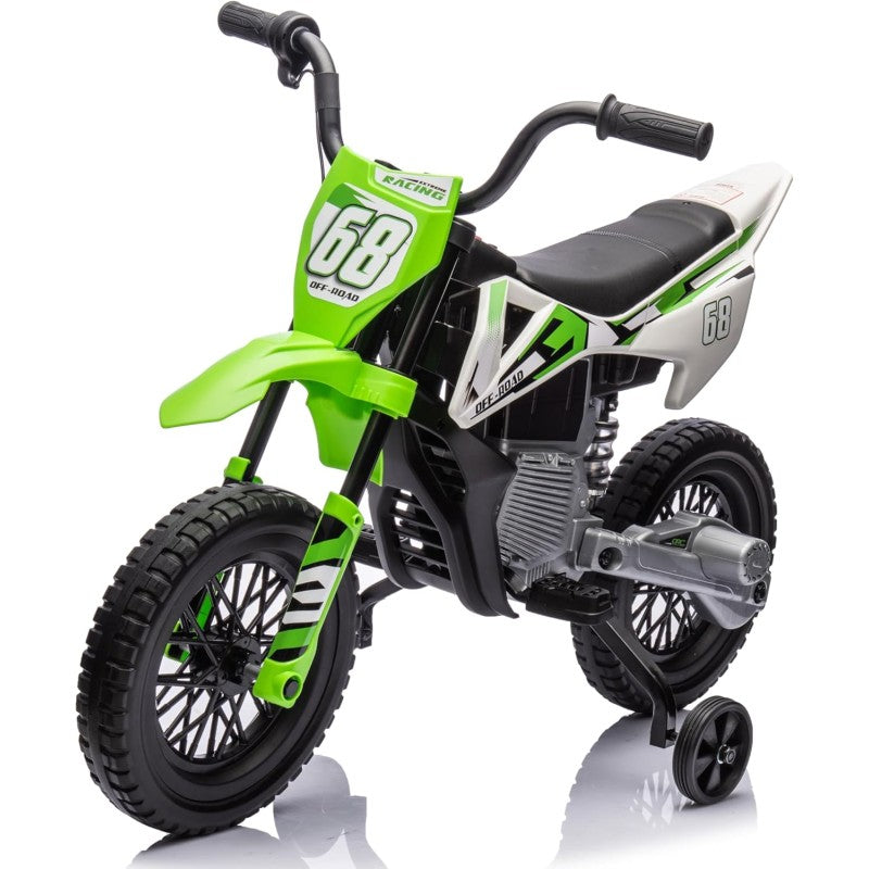 Moto Elettrica per Bambini 12V Super Cross Enduro con 2 Motori Potenti Acceleratore Manopola Ruote con Battistrada Bluetooth - Verde