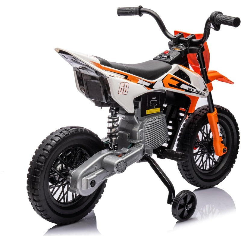 Moto Elettrica per Bambini 12V Super Cross Enduro con 2 Motori Potenti Acceleratore Manopola Ruote con Battistrada Bluetooth – Variante Arancio