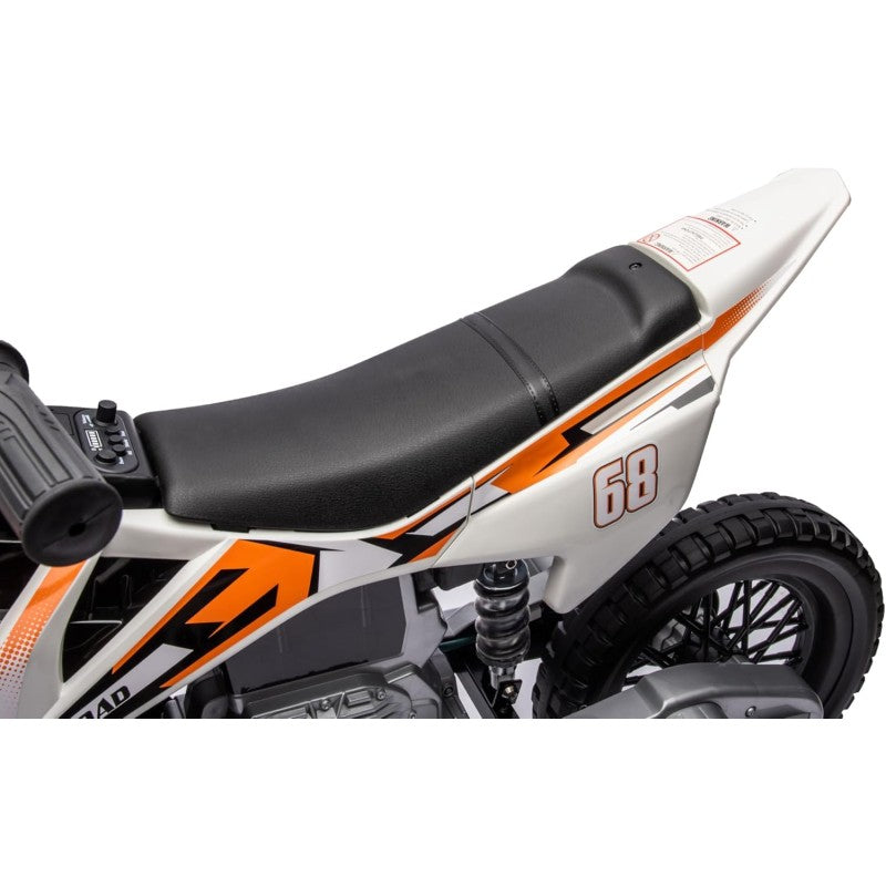 Moto Elettrica per Bambini 12V Super Cross Enduro con 2 Motori Potenti Acceleratore Manopola Ruote con Battistrada Bluetooth – Variante Arancio