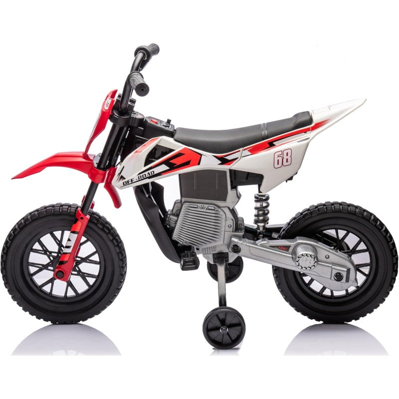 Moto Elettrica per Bambini 12V Super Cross Enduro con 2 Motori Potenti Acceleratore Manopola Ruote con Battistrada Bluetooth – Variante Rosso
