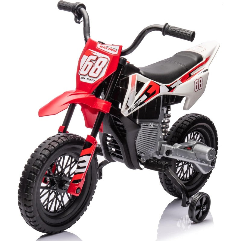 Moto Elettrica per Bambini 12V Super Cross Enduro con 2 Motori Potenti Acceleratore Manopola Ruote con Battistrada Bluetooth