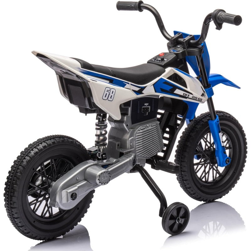 Moto Elettrica per Bambini 12V Super Cross Enduro con 2 Motori Potenti Acceleratore Manopola Ruote con Battistrada Bluetooth – Variante Blu