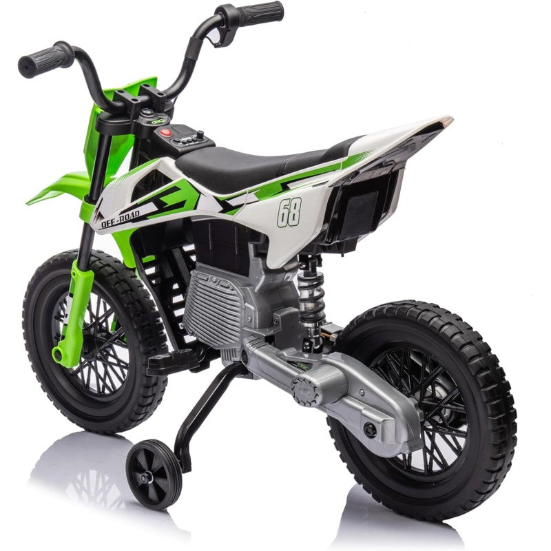 Moto Elettrica per Bambini 12V Super Cross Enduro con 2 Motori Potenti Acceleratore Manopola Ruote con Battistrada Bluetooth – Variante Verde