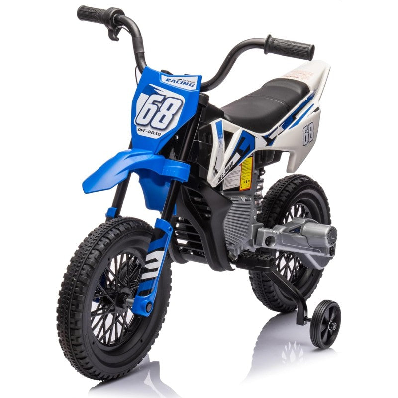 Moto Elettrica per Bambini 12V Super Cross Enduro con 2 Motori Potenti Acceleratore Manopola Ruote con Battistrada Bluetooth - Blu
