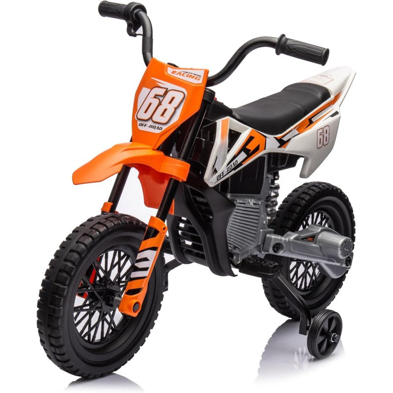 Moto Elettrica per Bambini 12V Super Cross Enduro con 2 Motori Potenti Acceleratore Manopola Ruote con Battistrada Bluetooth – Variante Arancio