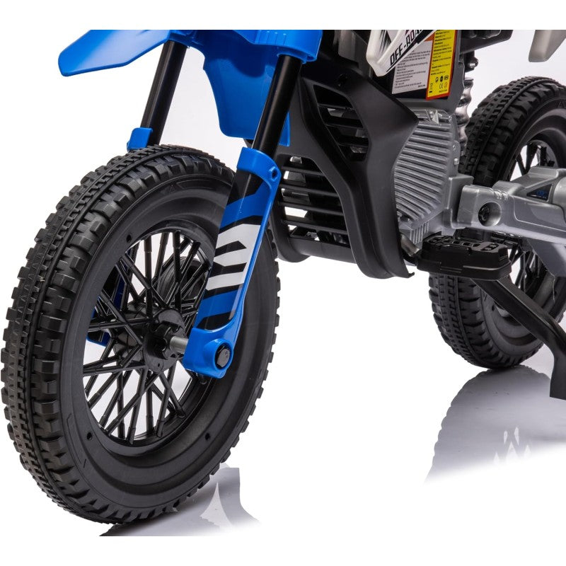 Moto Elettrica per Bambini 12V Super Cross Enduro con 2 Motori Potenti Acceleratore Manopola Ruote con Battistrada Bluetooth – Variante Blu