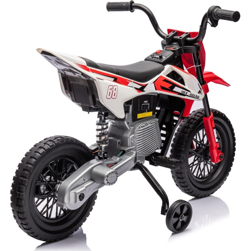 Moto Elettrica per Bambini 12V Super Cross Enduro con 2 Motori Potenti Acceleratore Manopola Ruote con Battistrada Bluetooth – Variante Rosso