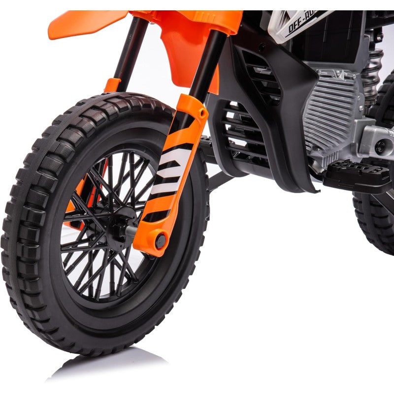 Moto Elettrica per Bambini 12V Super Cross Enduro con 2 Motori Potenti Acceleratore Manopola Ruote con Battistrada Bluetooth – Variante Arancio