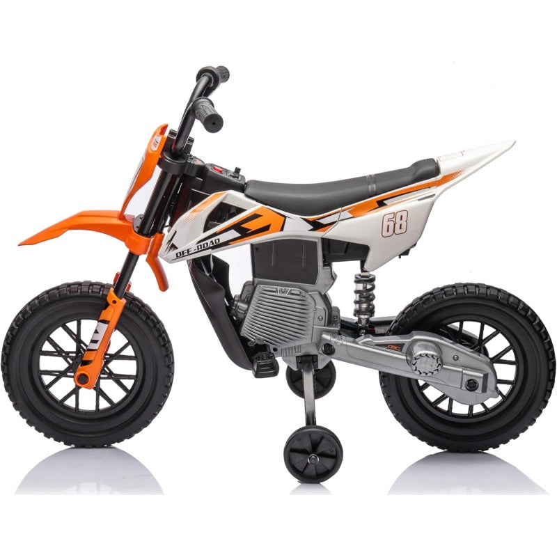 Moto Elettrica per Bambini 12V Super Cross Enduro con 2 Motori Potenti Acceleratore Manopola Ruote con Battistrada Bluetooth – Variante Arancio
