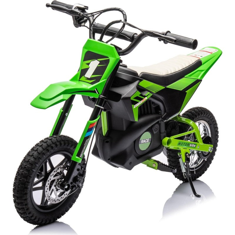 Moto Elettrica per Bambini Thunder Cross 24V 250W sedile in pelle accensione chiave acceleratore a manopola portata max 63kg - Verde