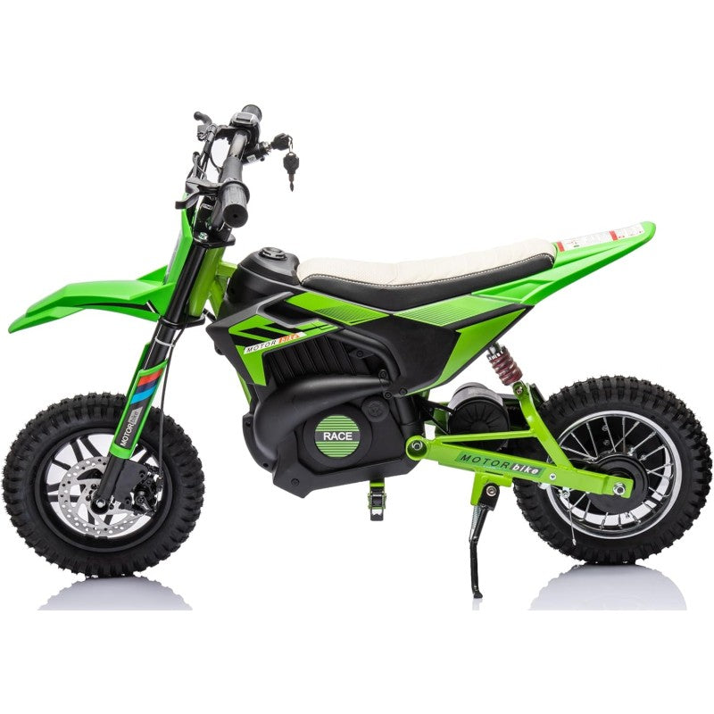 Moto Elettrica per Bambini Thunder Cross 24V 250W sedile in pelle accensione chiave acceleratore a manopola portata max 63kg – Variante Verde