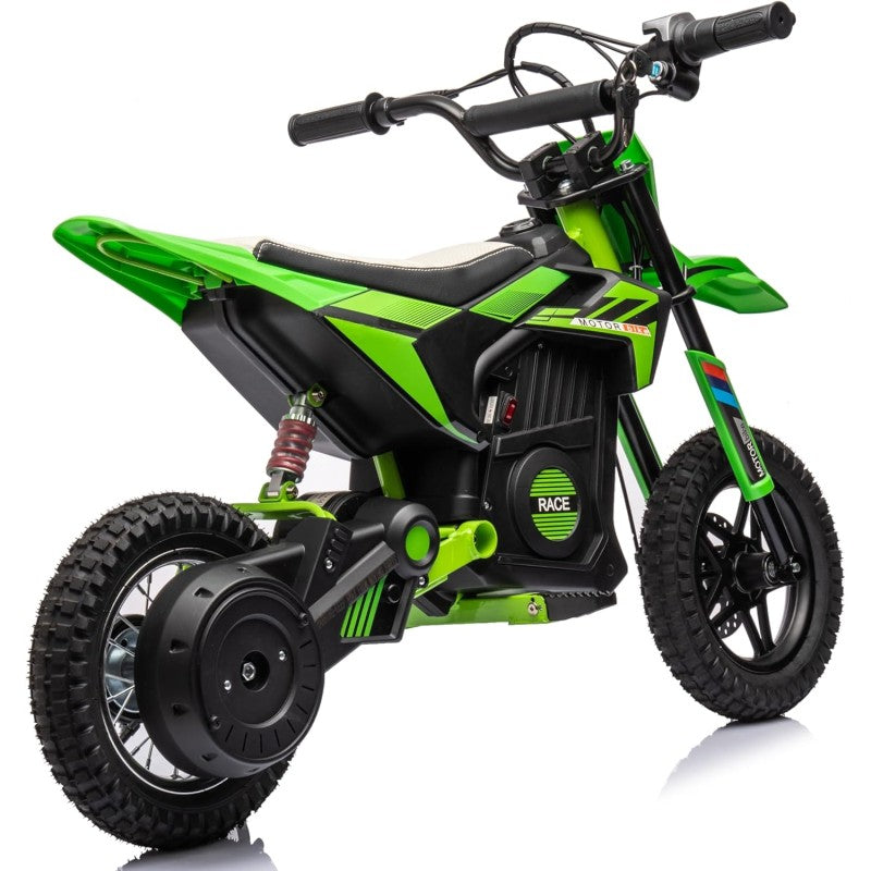 Moto Elettrica per Bambini Thunder Cross 24V 250W sedile in pelle accensione chiave acceleratore a manopola portata max 63kg – Variante Verde