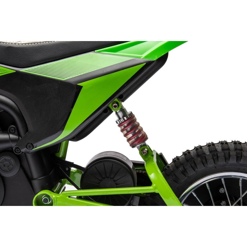 Moto Elettrica per Bambini Thunder Cross 24V 250W sedile in pelle accensione chiave acceleratore a manopola portata max 63kg – Variante Verde