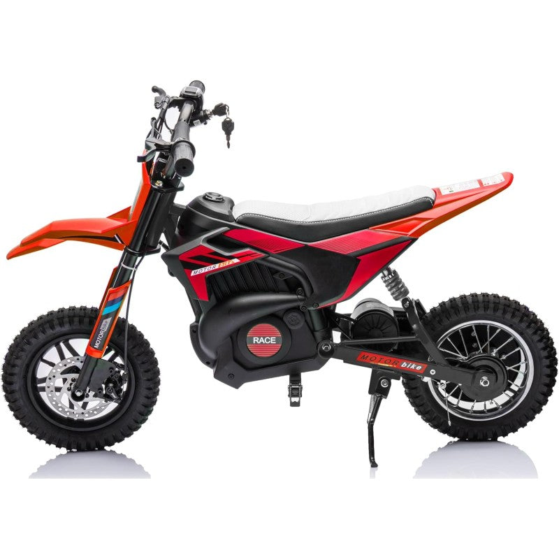 Moto Elettrica per Bambini Thunder Cross 24V 250W sedile in pelle accensione chiave acceleratore a manopola portata max 63kg – Variante Rosso